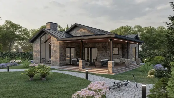 128 Metrekare Çelik Villa | Taş Kaplamalı