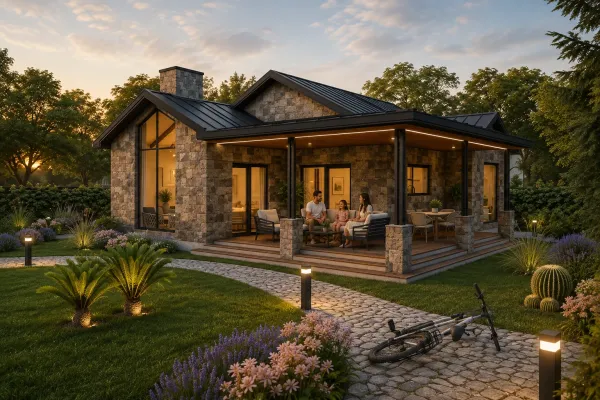 128 Metrekare Çelik Villa | Taş Kaplamalı